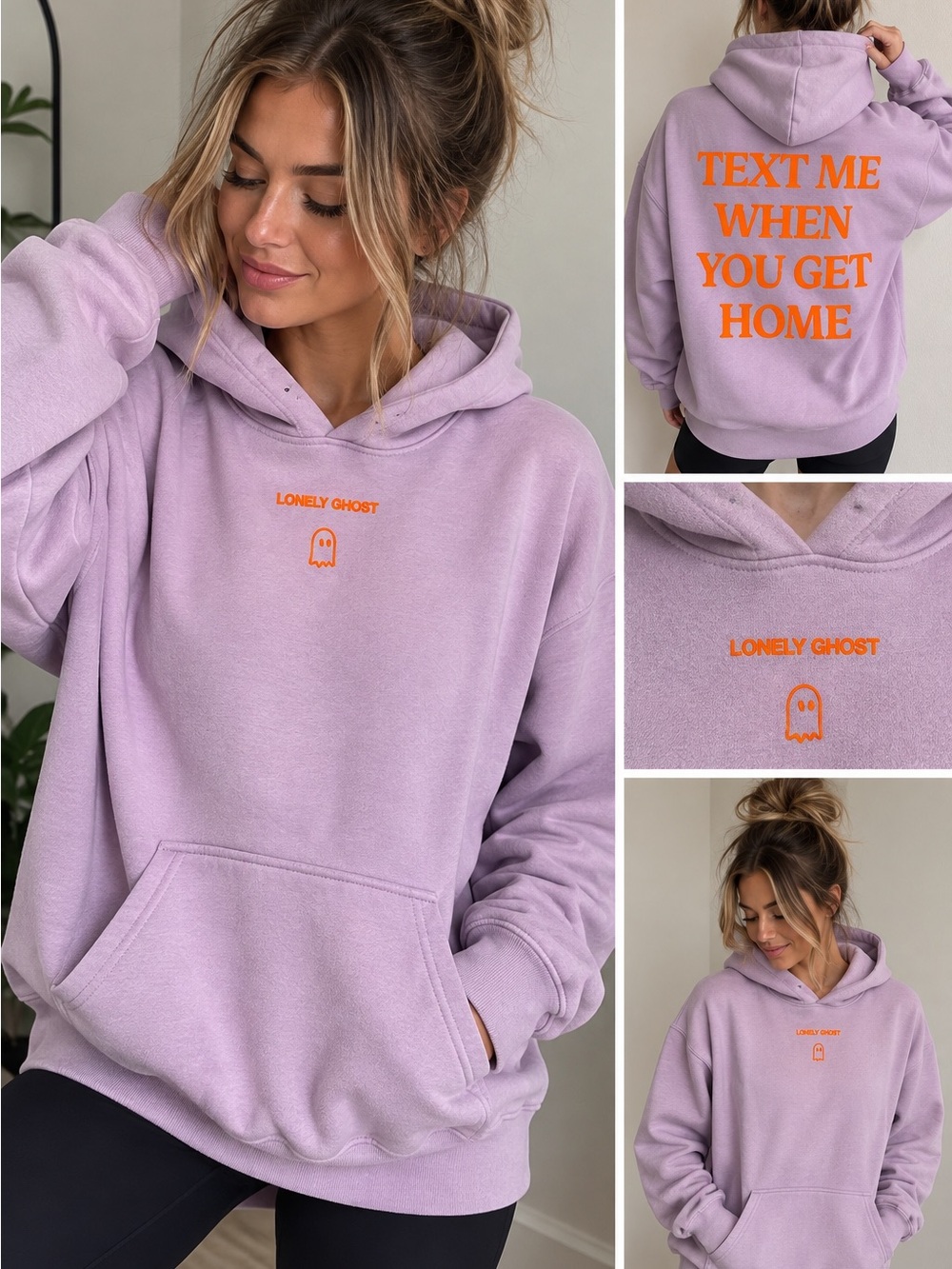 Lonely Ghost Text Me When You Get Home Purple Hoodie Medium